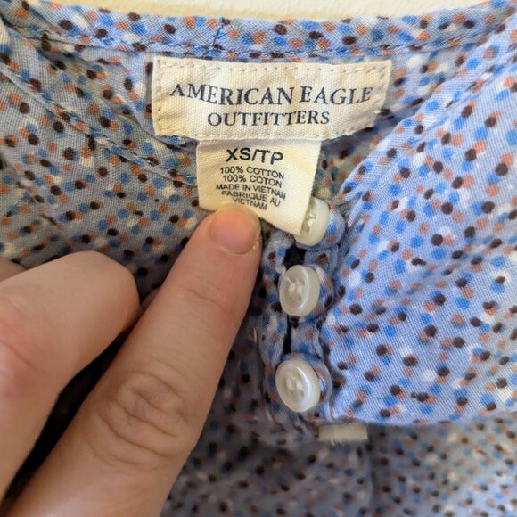 Vintage Y2K American Eagle Cami Top w Buttons & Tie Blue Polka Dot Abstract XS - Picture 4 of 6